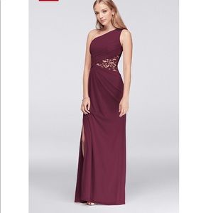 David’s Bridal One-Shoulder Dress with Lace Inset